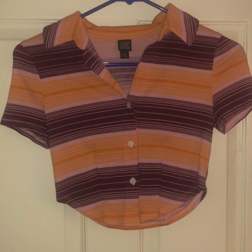 WOMENS STRIPE BUTTON UP CROP TOP